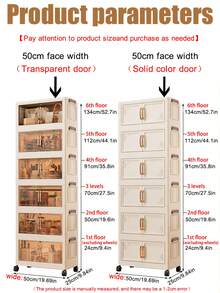 1pc 50cm/19.69 Inch Width Foldable Storage Cabinet, Clothes Closet Organizer Box, Clothing Divider Storage Box, Double Door Folding Box, 1-6 Layers Available, Thick Double Door Wheeled Storage Cabinet, Home Use No-Assembly Storage Rack, Organize Clothes And Toys Plastic Folding Storage Cabinet - Cream Door - View 3