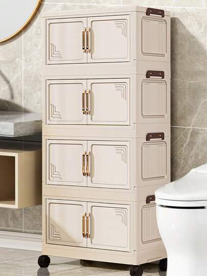 1pc 50cm/19.69 Inch Width Foldable Storage Cabinet, Clothes Closet Organizer Box, Clothing Divider Storage Box, Double Door Folding Box, 1-6 Layers Available, Thick Double Door Wheeled Storage Cabinet, Home Use No-Assembly Storage Rack, Organize Clothes And Toys Plastic Folding Storage Cabinet