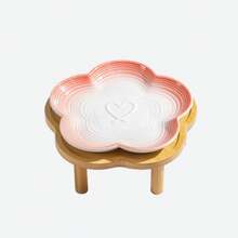 Ceramic Gradient Plum Blossom Designed Pet Bowl With Plum Blossom Raised Wood Stand, Anti-Slip Pet Food/Water Dish - Multicolor - View 16