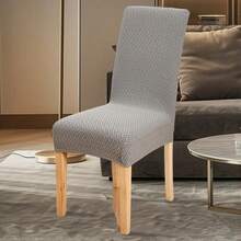 Folding Dining Chair Seat And Back Cover Set Solid Color Jacquard Stretch Chair Slipcover Home Decoration - Light Gray - View 2