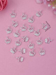 50pcs Colorful Crown Shaped Nail Art Decorations Set - Shiny Rhinestone Nail Decor, Suitable For DIY Nail Design, Fragrance-Free, Ideal For Nail Art Enthusiasts - Silver - View 5