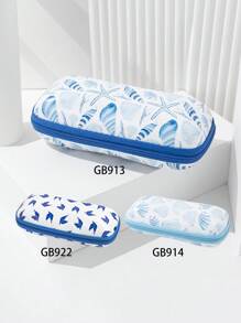 1 pièce Étui à lunettes à fermeture éclair avec imprimé d'origami conque, étoile de mer et coquille bleue océan pour hommes. Convient pour les lunettes de soleil et les lunettes de prescription