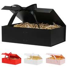 1 pieza Caja de regalo de cartón grueso premium con cinta de seda - Caja de embalaje para favores de fiesta de Navidad, cumpleaños, boda (Negro/Blanco/Rojo/Rosa) - Elegantes cajas de regalo para envolver joyas, cosméticos y regalos de lujo - Multicolor - Ver 2