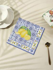 20 件 13 英寸 X 13 英寸一次性派对餐巾，时尚蓝白瓷柠檬图案纸巾，适合生日/淋浴/婚礼/单身派对和日常使用 - 藍白色 - 查看 1