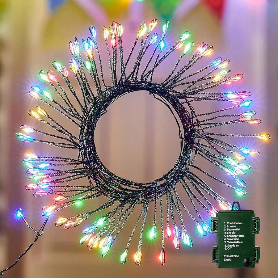 New Fairy Lights Battery Operated, 10 FT 120LED Twinkle Firecracker String Lights 8 Lighting Mod & Timer, Waterproof Cler Light For DIY Outdoor Wreath Wedding Christmas Dration, Multicolor - 多色 - 綠線 120 個 LED - 查看 1