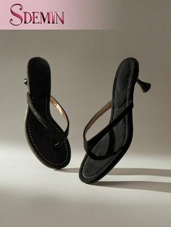 SDEMIN 夏季新款女士纯色拖鞋，优雅度假鞋，休闲沙滩高跟凉鞋，时尚一脚蹬高跟鞋，适合正装
