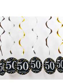 6pcs/1set Black Rose Gold PVC Spiral Hanging Ornaments For 18th/21th/30th/40th/50th/60th/70th Birthday Decorations Party Background Decoration Supplies