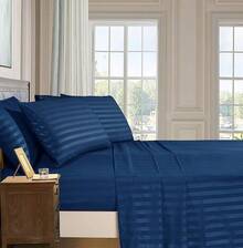 Elegant Comfort, Softest, Coziest 6-Piece Sheet Sets! 1500 Hotel Quality Luxurious Wrinkle Resistant Damask Stripe Bed Sheet Set, Black - Bedding 2025 - 藏蓝色 - 查看 9