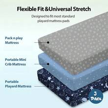 Pack And Play Sheets Fitted 3 Packs, Fits Mini Portable Playard Mattress Pads Size Between 24-27 In Width, 35-39 In Length, And 1.5-4 In Thick - Multicolor - View 10