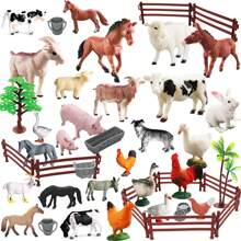 Realistic Farm Animal Figurines Toys Set, Plastic Learning Educational Playset Animal Themed Party Supplies For Easter Egg Birthday Christmas,Farm World - Pig, Goose, Chicken, Duck, Dairy Cow, Donkey, Water Buffalo, Sheep, Rabbit, Dog, Cat, Parrot Farm Animal Toys For Kids Girls Boys Ages 3+