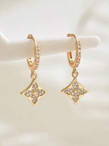 2 perechi de cercei eleganți din cupru, auriu, în formă de stea, cu zirconiu, încrustați pentru femei, potriviți pentru ținute de zi cu zi, potrivite pentru petreceri.