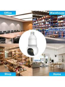 E27 Bulb Camera 1080P HD Night Vision Security Camera, Built-In 2 LED Lights Automatic Dual-Way Audio Tracking Camera, Wireless 360° Panoramic Auto Tracking Smart Home Camera