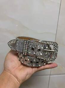 1 pièce Nouvelle mode 2025 Ceinture pour femme style étoile avec décoration de strass, boucle en alliage étincelante avec perles, ceinture polyvalente avec strass sertis pour jeans