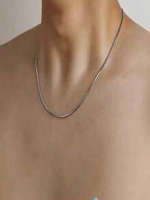 1 件简约优雅银蛇骨链项链，钛钢链项链，男女皆宜，简约百搭颈链，父亲节礼物 - 銀色 - 查看 2