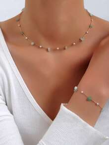 2pcs Fashion Versatile Faux Pearl And Stone Jewelry Set - Multicolor - View 5