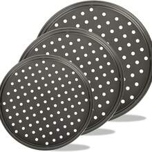 1 Black Carbon Steel Pizza Pan, Pizza Baking Tray, Non Stick Pizza Mold, Perforated Baking Tray, Circular Baking Tray, Oven Tray, Pizza Tray, Pizza Mold, Baking Kit, Pizza Pan, Oven Accessories, Non Stick Pan, Easy To Clean, Daily Use For Home, Theme Parties, Parties, Restaurants, Hotels, Kitchens, Pizza Mold