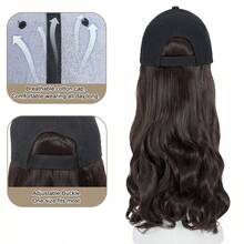 16inch/40cm Baseball Cap With Curly Hair Extensions Hat Wig Hairstyle For Women Adjustable Hat With Synthetic Wig Attached Long Wavy Hair Black Baseball Cap Hat Wig Easy Wear Blonde Brown Black Removable Hairpiece Halloween Christmas Party Daily Use - 彩色 - 查看 7
