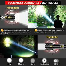 Led Flashlights 20000 High Lumens, Super Bright LED Flashlight USB Rechargeable With Power Display & 5000mAh, 5 Modes, For Emergencies, Hiking, Camping - K2310 - View 4