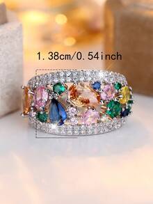 Vanel 1 件奢华闪亮镶嵌方晶锆石几何切割设计戒指，适合日常佩戴和特殊场合，独特、闪亮且价格实惠的奢华珠宝 - 戒指 - 查看 4