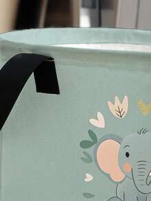 1pc Foldable Round Cartoon Elephant Design Storage Basket With Handle, Large Capacity Nursery Organizer Bin, Multi-Purpose Storage Container For Baby Items, Diapers, Clothes, Toys - Multicolor - View 7