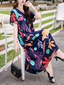 Nuevo vestido casual y elegante con estampado para mujer - Azul lavado oscuro - Ver 8