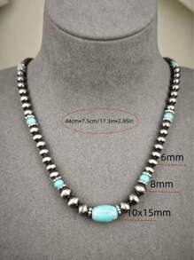 Collana vintage in turchese, gioielli con perle in stile western country con finitura argento per donna