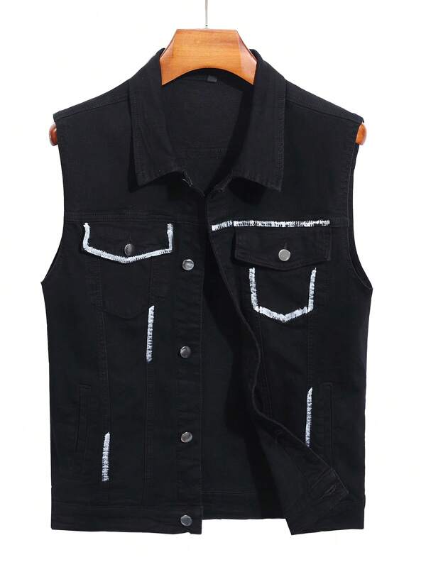 Nueva Chaleco vaquero para hombres, color negro, moda urbana casual, sin estiramiento