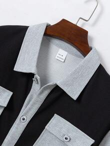 Bộ 2 áo sơ mi cổ ve lật túi lớn màu bạc thời trang thường ngày cho nam + quần dài, trang phục thể thao nghỉ dưỡng Hawaii mùa xuân/hè - Xám - Xem 4