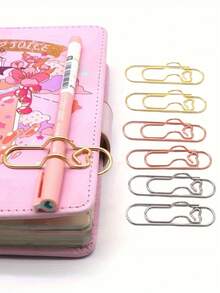 1/5/10Pcs Multifunctional Love Metal Pen Clip, Paper Clip With Pen Buckle, Journal Diary Accessories, Fixed Pen Clip, Pen Hanging - Multicolor - View 2