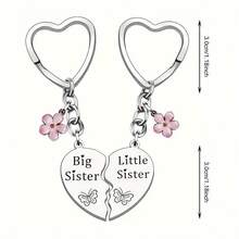 2pcs/Set Big Sis & Lil Sis Love Theme Keychain Set - 2 Stainless Steel, Perfect Sister Birthday And Christmas Gift, Matching Keychains