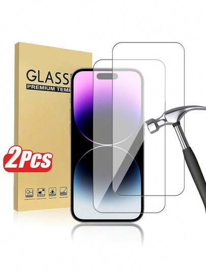 2片装9H硬度钢化玻璃屏幕保护膜，99.99%高透光率，兼容 14 Pro Max、14、14 Pro、14 Plus、17、17 Pro、17 Pro Max、17 Air、16 Pro Max、16、16 Pro、16 Plus、15 Pro Max、15 Pro、15 Plus、13 Pro Max、13、12、11和15系列，防震手机配件