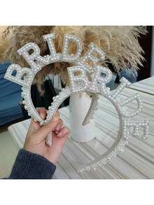 1PC Bride To Be Pearl Crown Headband Bach Bachelorette Party Bridal Shower Wedding Engagement Rehearsal Dinner Decoration Gift - White - View 1