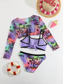 NB VEST Conjunto de Praia Juvenil Feminino de 3 Peças com Saída de Praia Estilo Cropped Estampada - J3019