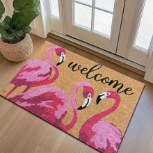 1PC Custom Text Flamingo Welcome Doormat – Eye-Catching Pink Flamingo Trio With Elegant Script Adds Tropical Charm To Your Entryway – Ideal For Home, Patio, Or Office – Great Gift For Summer, Housewarming, Birthdays, Or Mother's Day Decor.