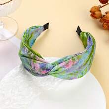 1pc French Painting Knotted Cross Headband For Women, Vintage Wide Hairband Design Sense Crimped Hair Clip Elegant Korean Style Hair Accessory Hair Hoop