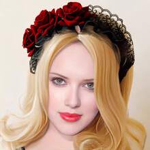 3 件套哥特式洛丽塔头带、蕾丝腕花、深玫瑰花头饰、新奇头带，适合派对、节日、角色扮演、时尚礼物、化妆、舞蹈服装配饰万圣节 - 彩色 - 查看 8