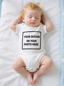[Customized] Patterned Customized Baby Girl Short Sleeve Bodysuit, Cute Casual Playsuit - White Round Neck Style, Comfortable & Breathable,Multi-Functional,Ornamental,Letter,Stylish,Modern,Colorful,Cute,Adorable,Casual,Custom,Personalised,Unique,Customized,Ideal Gifts For Him,Ideal Gifts For Her - White - View 1