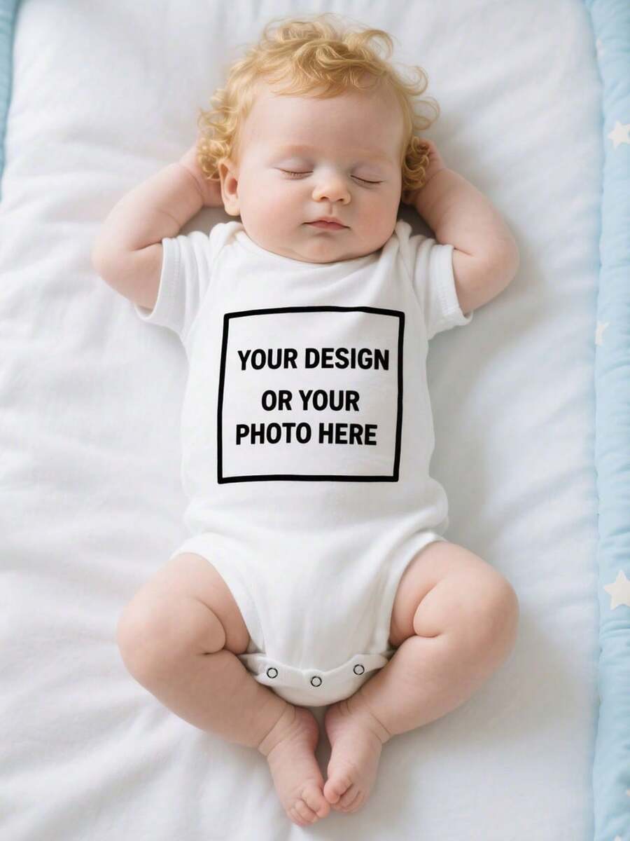 [Customized] Patterned Customized Baby Girl Short Sleeve Bodysuit, Cute Casual Playsuit - White Round Neck Style, Comfortable & Breathable,Multi-Functional,Ornamental,Letter,Stylish,Modern,Colorful,Cute,Adorable,Casual,Custom,Personalised,Unique,Customized,Ideal Gifts For Him,Ideal Gifts For Her - White - View 1