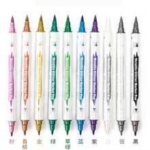 10/5 piezas Bolígrafos Marcadores Metálicos de Doble Punta, con Punta de Pincel y Fina, para Álbumes DIY, Tarjetas Negras, Scrapbooking, Suministros de Manualidades, En Cerámica, Piedra, Vidrio, Colores Aleatorios