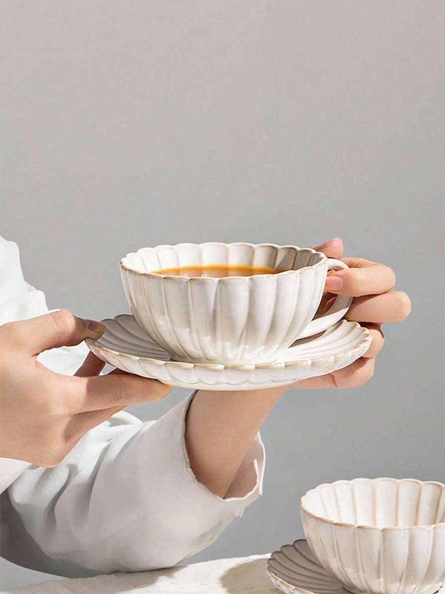 一套复古陶瓷杯碟，简约复古风格咖啡杯碟，小众设计，高品质，适合拍照，中号咖啡/茶杯，适合拍照、送礼、生日礼物 - 彩色 - 查看 1