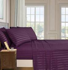 Elegant Comfort, Softest, Coziest 6-Piece Sheet Sets! 1500 Hotel Quality Luxurious Wrinkle Resistant Damask Stripe Bed Sheet Set, Black - Bedding 2025 - 茄子紫色 - 查看 2
