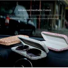 DIY Rhinestone Decorated Car Sunglasses Storage Box, Portable Eyeglass Holder For Car Interior, Cross-Border Hot Selling Item