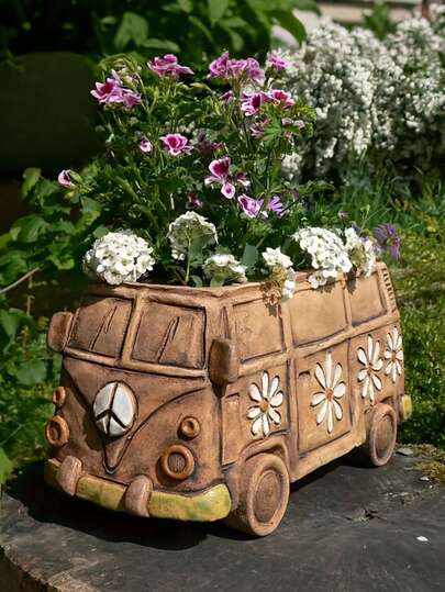 1 件复古嬉皮范树脂花盆，创意花盆，适用于室内外装饰，多功能房间装饰，花园装饰，办公桌花盆