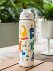 1pc, 750ml/23OZ Plastic Water Bottle With Straw & Rope, Portable, Multiple Designs, Suitable For Outdoor Sports, Cycling, Travel, Camping, Holiday Gifts, Etc.