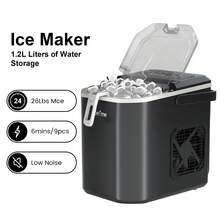loefme 1.2L Portable Top Smart LOW Noise Ice Cube Maker 12KG/24H Efficient Ice Making With Auto Self-Cleaning Function, New Fashionable Appearance Ice Maker Black - UK Plug(220-240V) - View 2