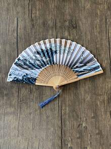 1 pieza Abanico plegable de mano con flores, abanico de seda y bambú con borlas, abanico plegable de mano calado para mujeres, adecuado para viajes al aire libre, actuaciones de baile, uso con cheongsam, accesorios de fotografía, regalos decorativos (estilo retro), color de borla aleatorio - multicolor - Ver 12