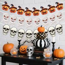 Vintage Halloween Hängebanner - Sürbis Geist Skelett Wand Girlande - Dekorpapier, für Scherz Feiertags-Themenpartys, Eingänge, Häuser, Räume und Szenendekorationen - Herbstferiendekoration und Fotorequisiten
