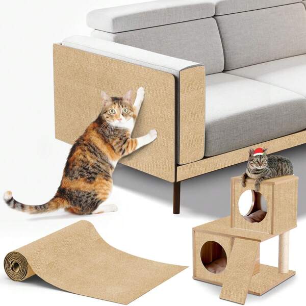1 pieza de Alfombra rascadora para gatos con recortador autoadhesivo, Alfombra para columna rascadora, Decoración DIY para protector de muebles con alfombra rascadora para gatos