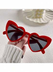 1pc Red Heart-Shaped Beach Fashion Glasses Suitable For Women For Party Photos