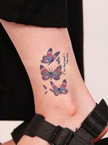 30 pegatinas de tatuajes temporales, exquisitos y realistas en 3D de mariposas de colores y diseño en inglés, adecuados para dedos, muñecas y pequeñas partes del Body, a prueba de agua y duraderos para mujeres